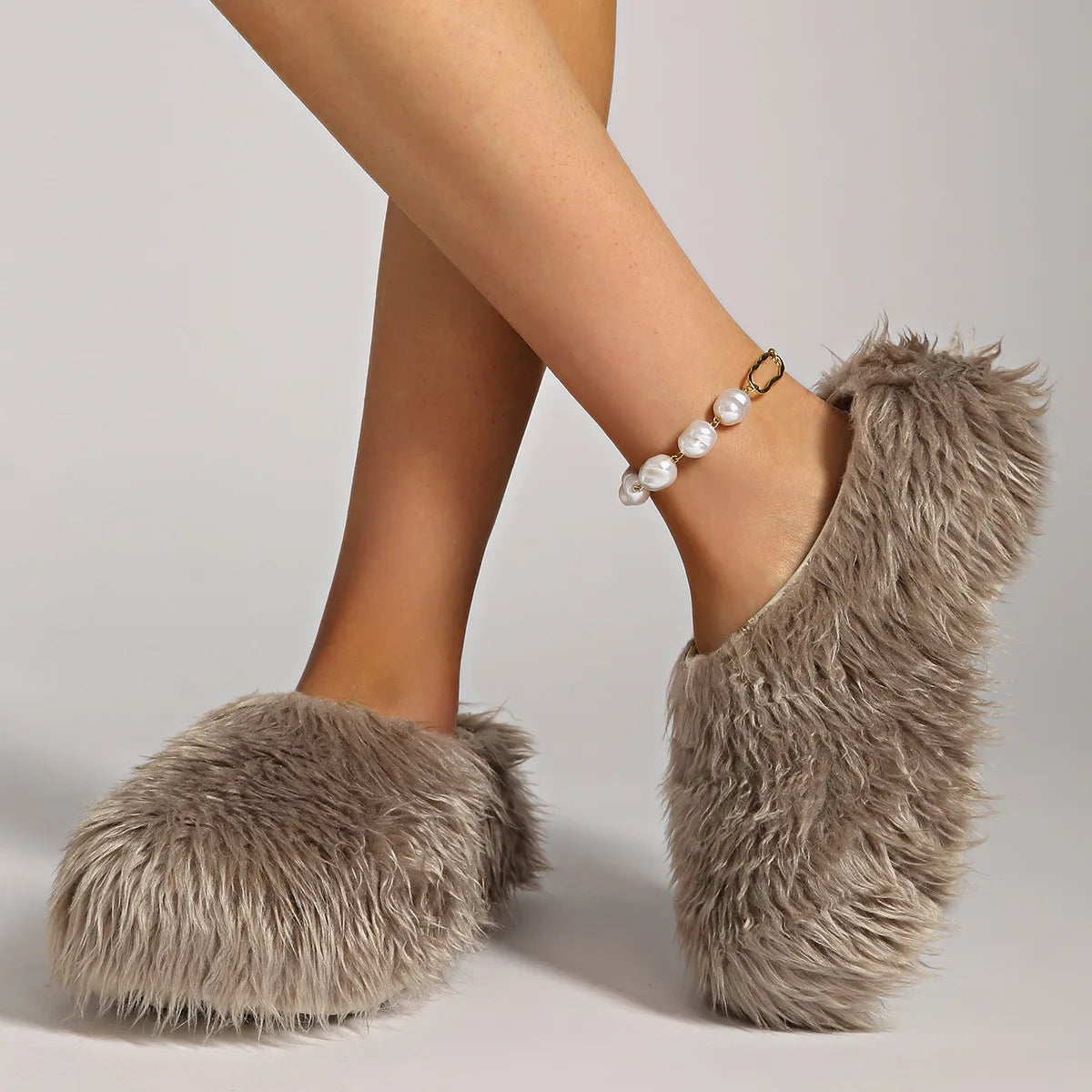 Faux Fur Platform Thick Sole Slippers