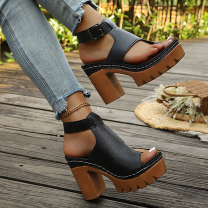 High Heel Thick Heel Open Toe Casual Plus Size Sandals