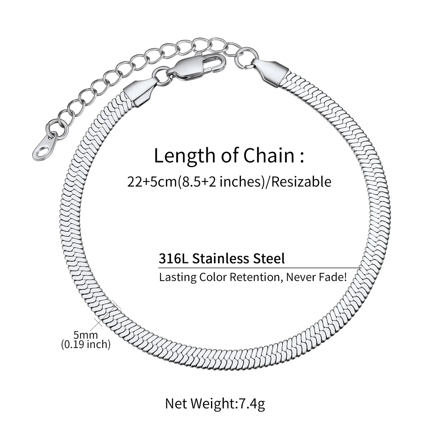 U7 Ankle Cuban Link Snake Figaro Bracelets