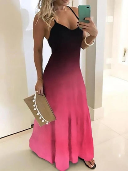 Slimming Slim Fit Base Floral Spaghetti Strap Dress