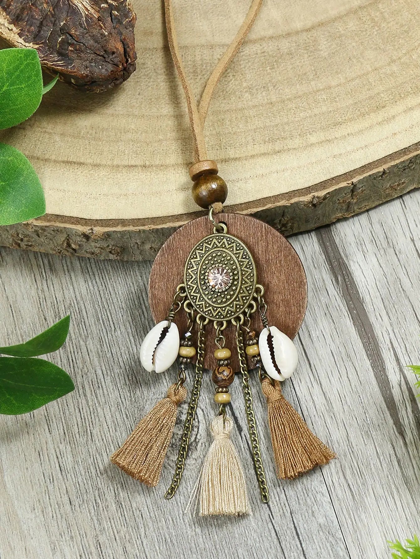 Vintage Ethnic Long Metal Chain Wheel Tassel Necklace