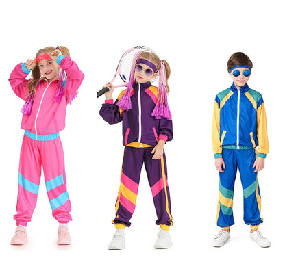 80s 90s Sportswear Suit Retro Disco Hip Hop Costume Long Sleeve Zipper Coat
