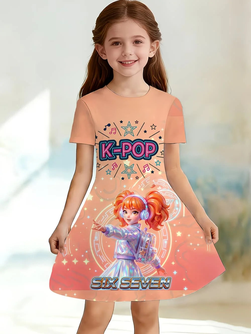 Kpop Cartoon Graphic Short Sleeve Dress