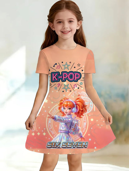 Kpop Cartoon Graphic Short Sleeve Dress