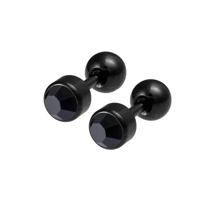 2Pcs Surgical Steel Crystal Screw Ball Stud Earrings