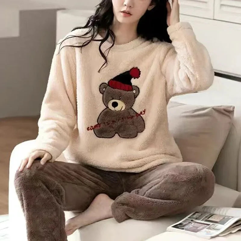 Thickened Warm Large Size Padded Fall Pajamas Set