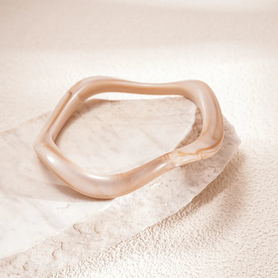 Vintage Smudging Beige Coffee Acrylic Cuff Wide Resin Bracelet