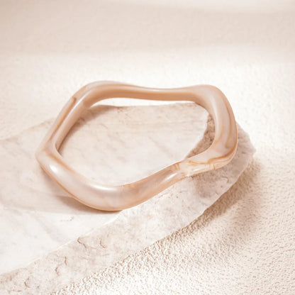 Vintage Smudging Beige Coffee Acrylic Cuff Wide Resin Bracelet