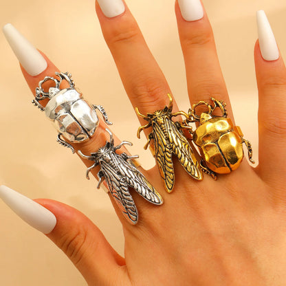 Retro Insect Opening Animal Beetle Cicada Punk Adjustable Ring