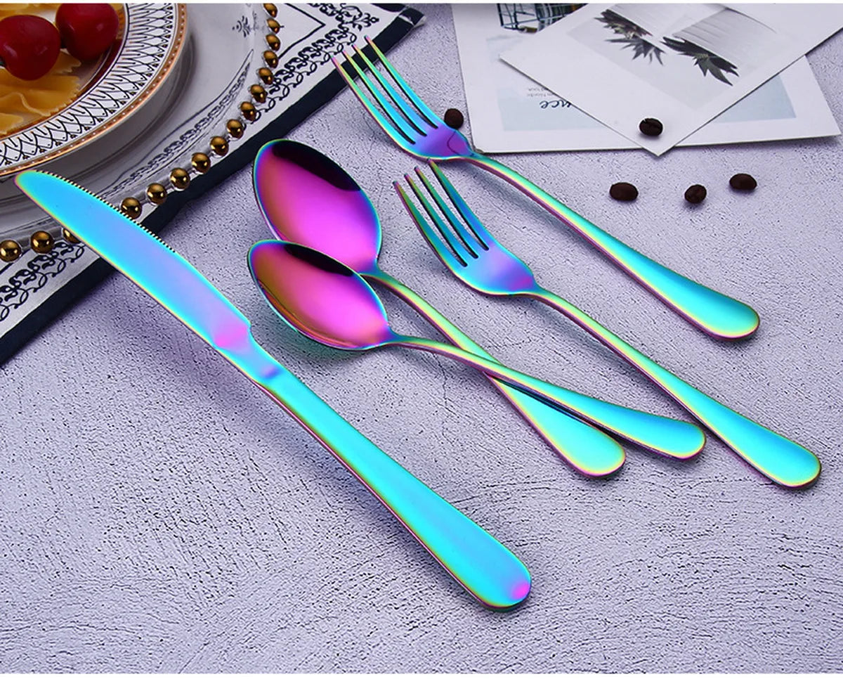 Blue Flatware Stainless Steel Cutlery Tableware Knives Forks Spoons Set