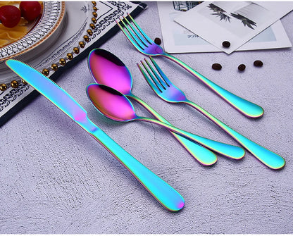 Blue Flatware Stainless Steel Cutlery Tableware Knives Forks Spoons Set