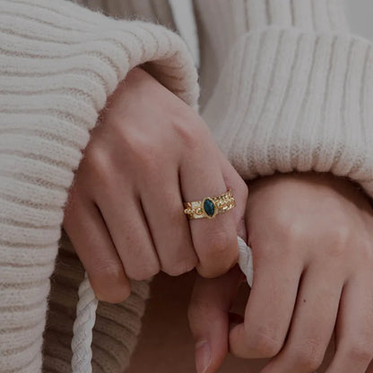 Creative Gold Plated Stainless Steel Simple Geometric Round Natural Stone Ring