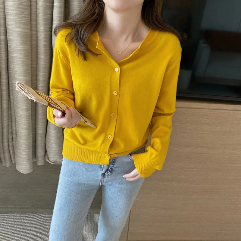 Knitted Cardigans Long Sleeve O-Neck White Knit Cardigan Tops Sweaters