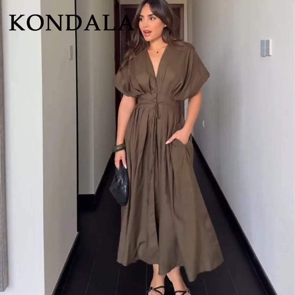 Vintage Single Breasted Sashes Draped Sleeveless Chic Dresses