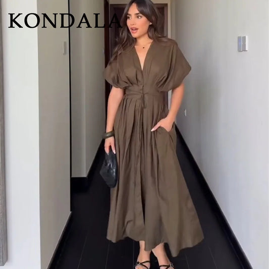 Vintage Single Breasted Sashes Draped Sleeveless Chic Dresses
