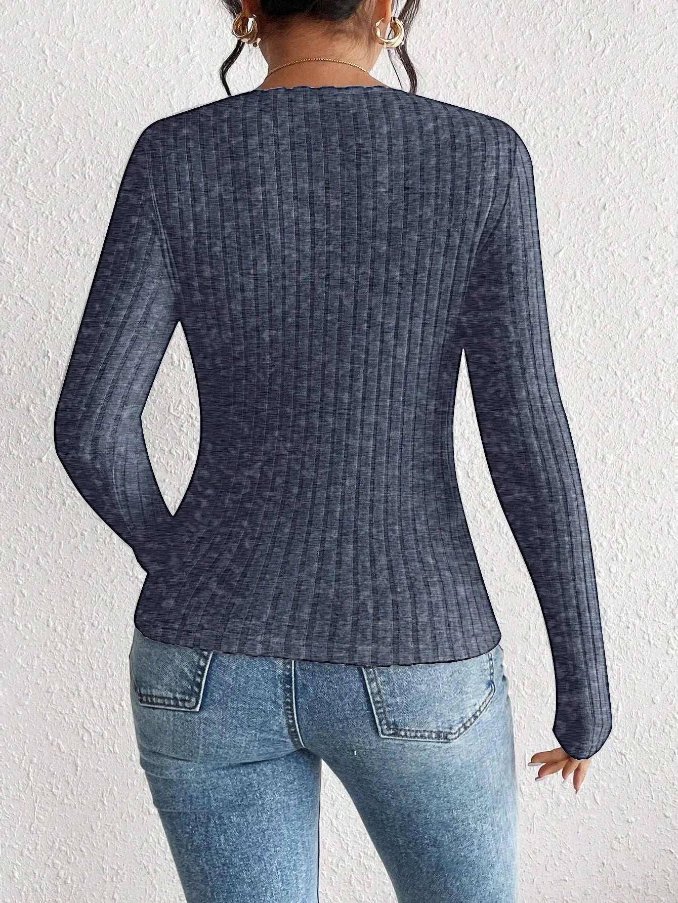 Diamond collar knitted bottom Long sleeve shirt