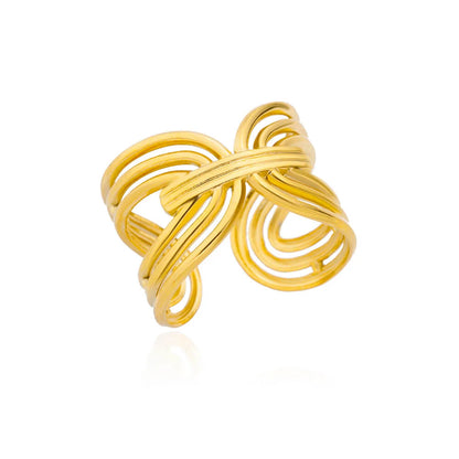 Gold Stainless Steel Coin Broad Surface Elliptical Geometry Rings