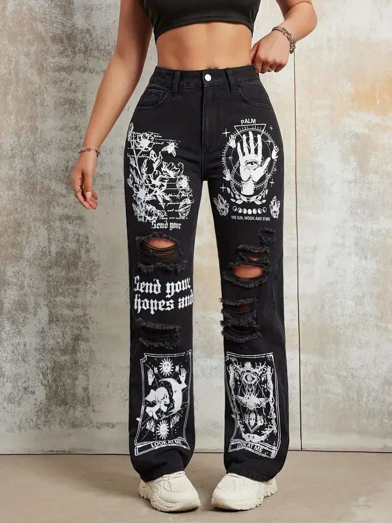 Street INS Ripped Straight Jeans Pants