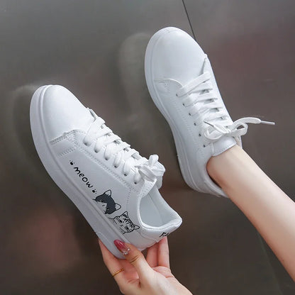 Breathable Vulcanized Cute Cat Cartoon Lace Casual Sneakers