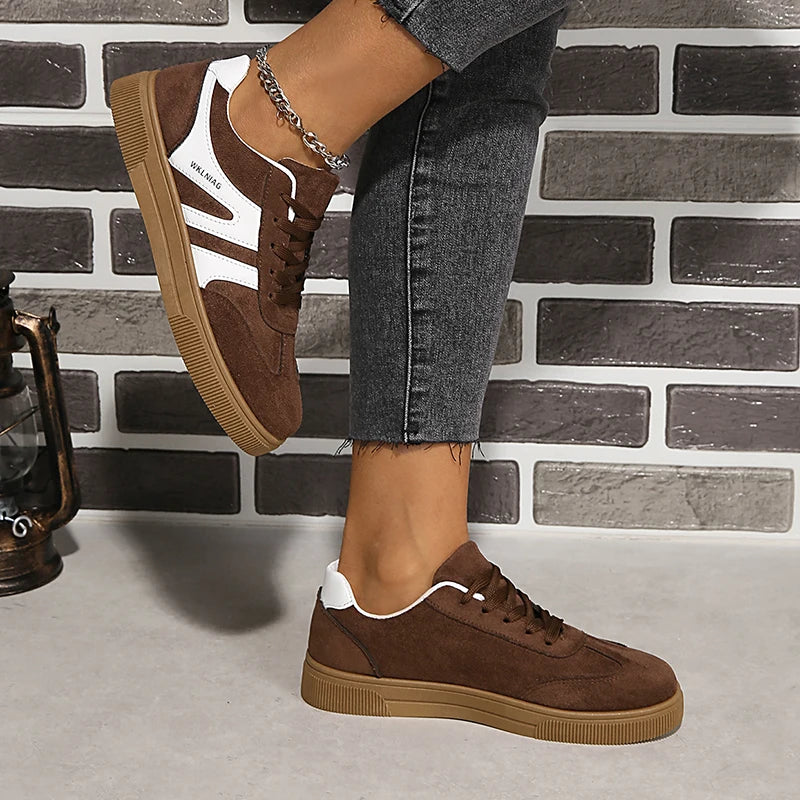 Faux Suede Brown Platform Non Slip Flat Heels Casual Walking Sneakers