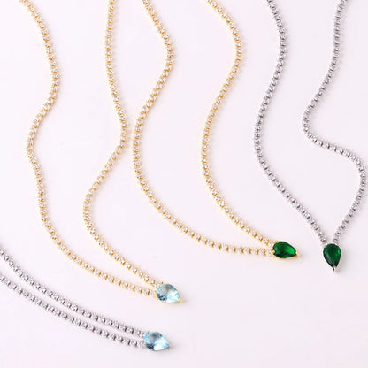 Iced Out Chain Water Drop Cubic Zirconia Light Blue Necklace