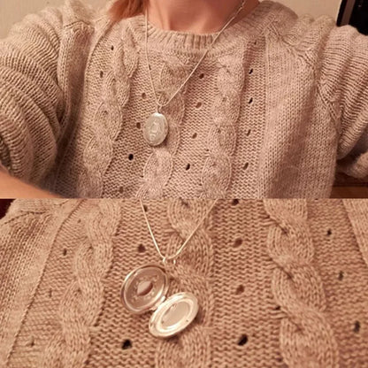 925 Sterling Silver Oval Round Photo Frame Necklace