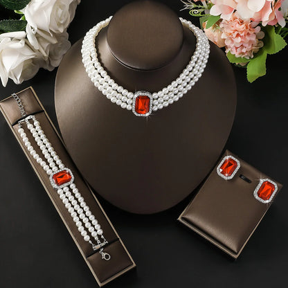 4PC Light Imitation Pearl Necklace Jewelry Set