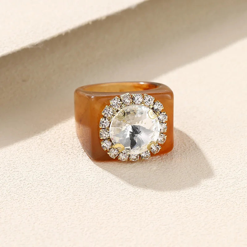 Colorful Rhinestone Geometric Square Large Punk Finger Rings