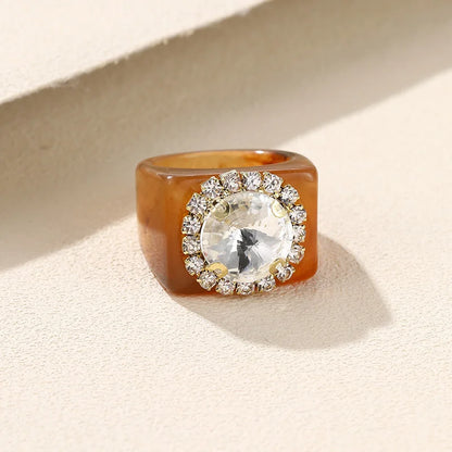 Colorful Rhinestone Geometric Square Large Punk Finger Rings