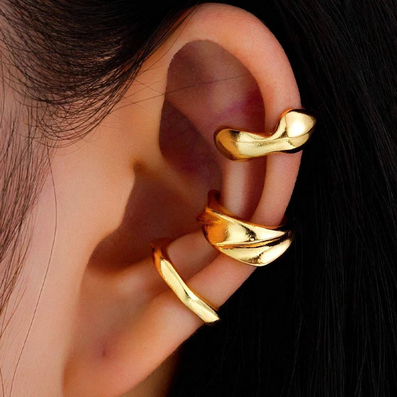 Exaggerated Wide Clip-On Gold Metal Earring