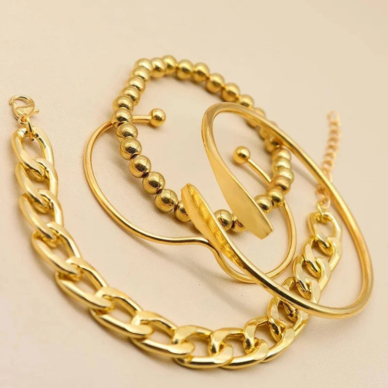 4pcs Punk Curb Cuban Chain Bracelets Set