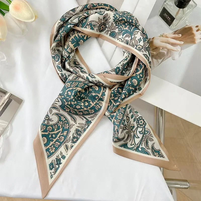 Long Silk Scarf Luxury Paisley Print Headband Soft Satin Scarves