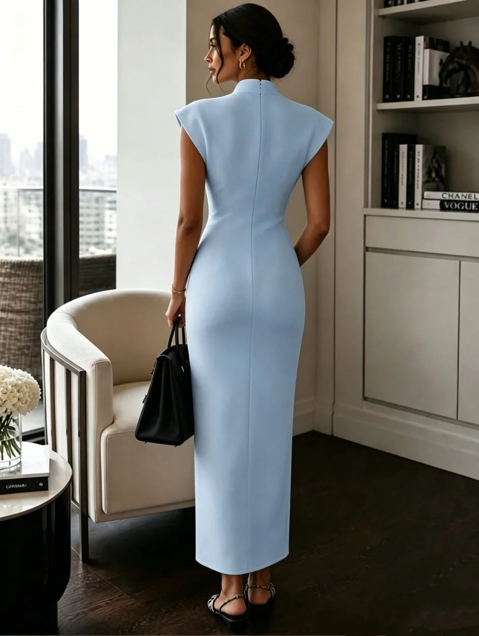 Elegant Cap Sleeve V-Neck Sexy Slim Knee Length Sheath Bodycon Pencil Dress