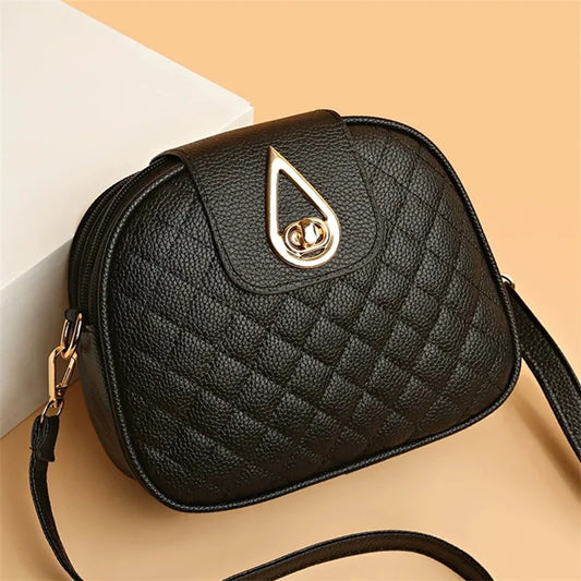 Small Quilted Crossbody PU Leather Shoulder Vintage Round Shape Bag