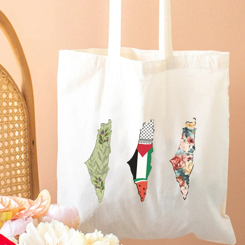 Arabic Calligraphy Olive Map Canvas Bag
