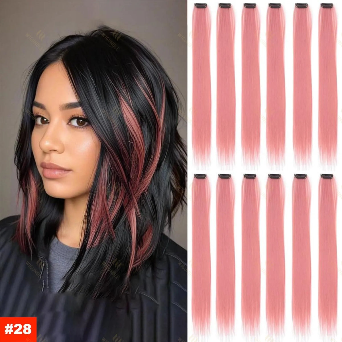 Colored Highlight 22 Inch Synthetic Hair Extensions Rainbow Long Straight Hairpieces