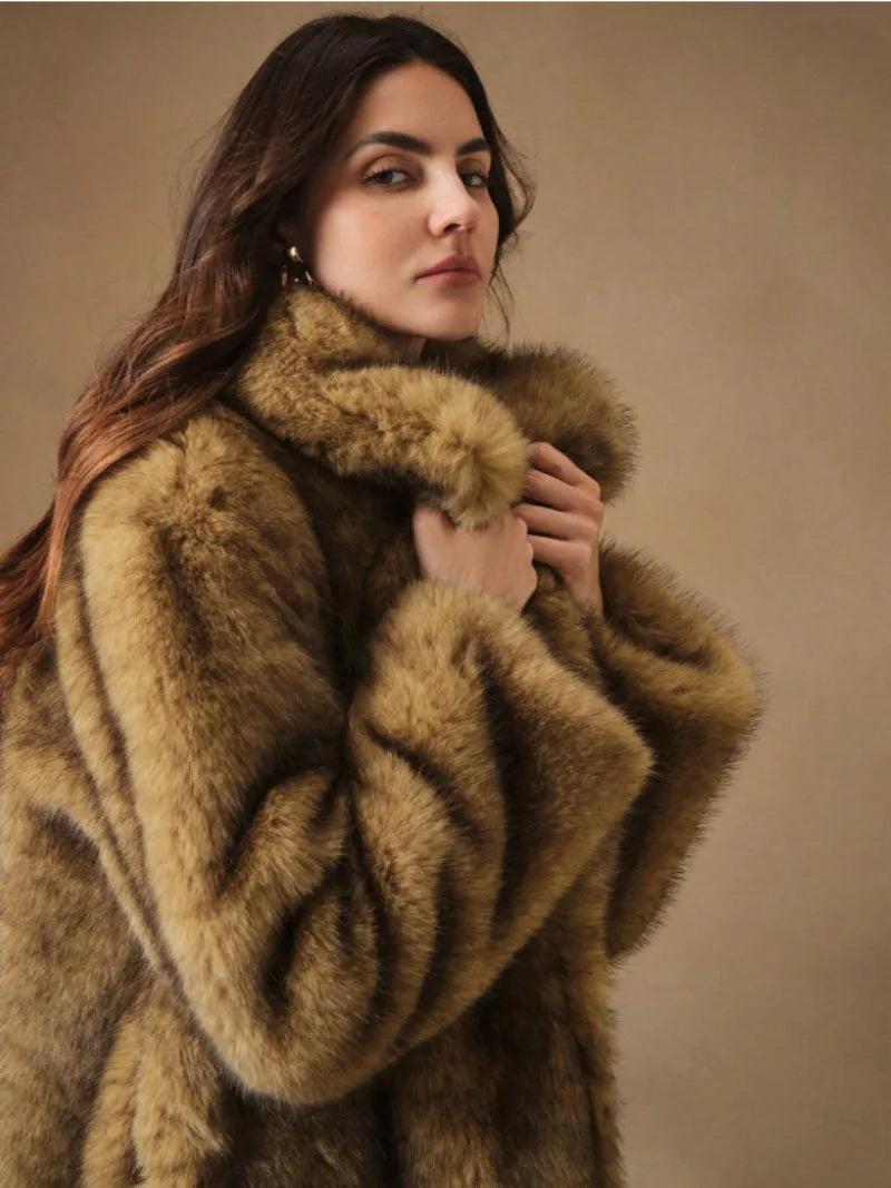 Winter Eco Faux Fur Gradient Fluffy Long Artificial Fur Coat