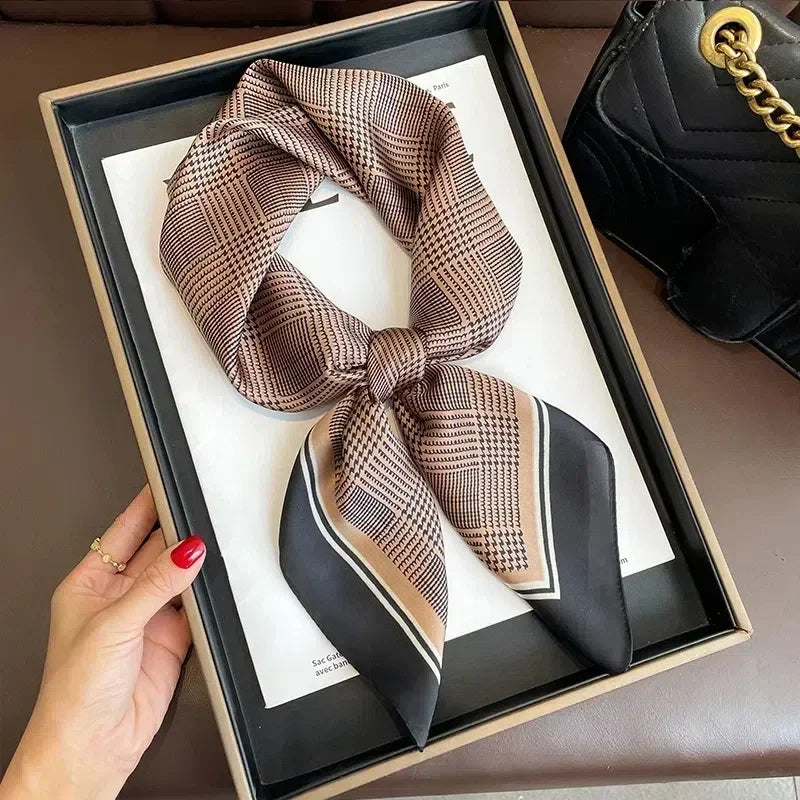 Luxury Silk Square Scarf Soft Satin Horse Hairband Hijab Headband Shawl