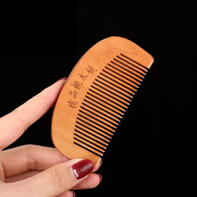 Natural Peach Wood Hair Comb Close Teeth Anti-static Brash