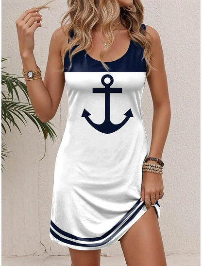 Sleeveless Crew Neck Tank A-Line Mini Dress
