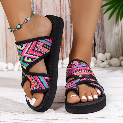 Open Toe Slip on Colorful Beach Ethnic Lightweight Slippers