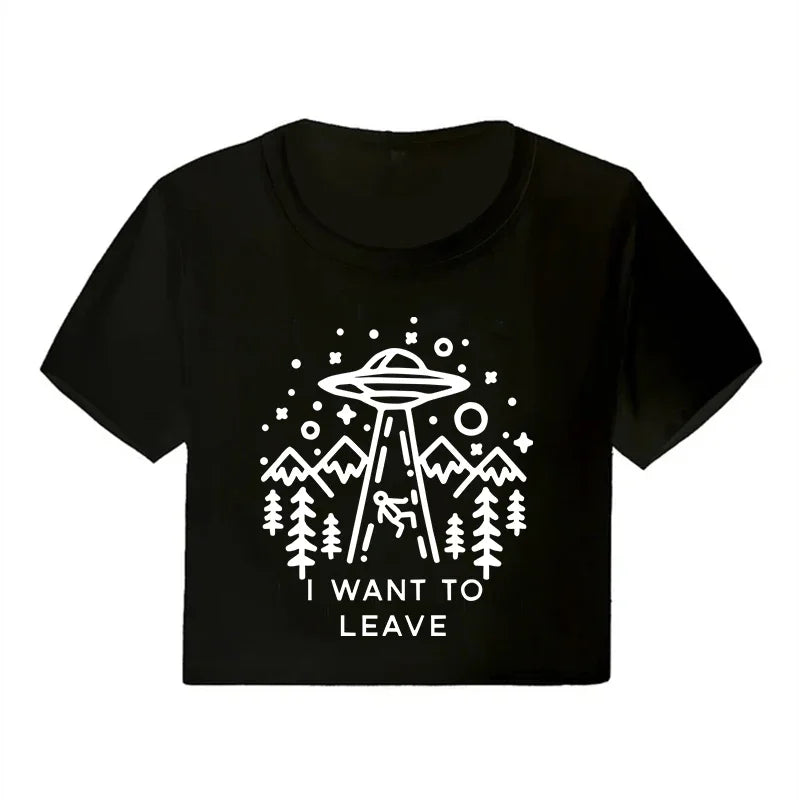 Casual Crop Tops Funny Graphic T-shirt