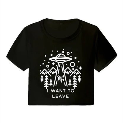 Casual Crop Tops Funny Graphic T-shirt