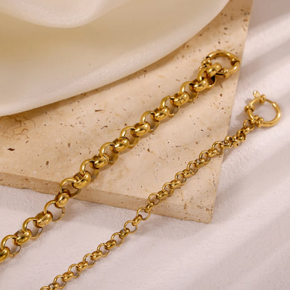 Stainless Steel Thick Simple Chunky Chain Layered Gold Bracelet Set