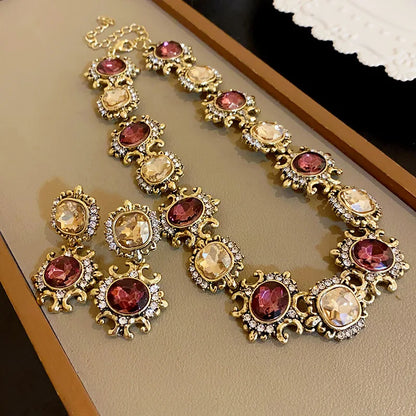 Purple Rhinestone Necklace Jewelry Sets