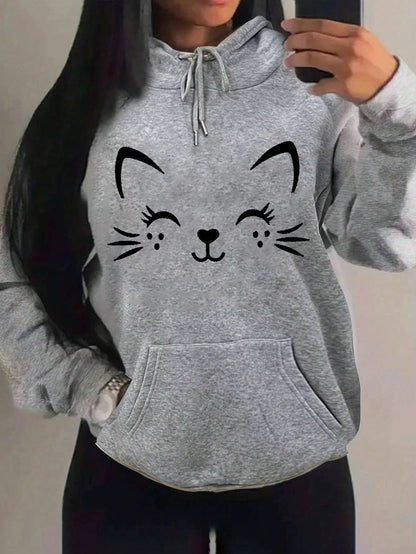 Casual Hip Hop Hoodie Happy Cat Pulloverar