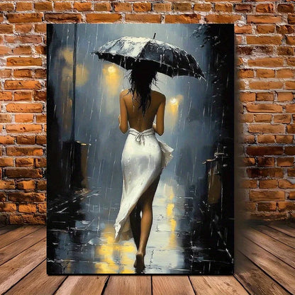 Romantic Rainy Night Canvas Art with Unframes