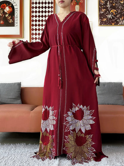 Muslim Chiffon Diamond Long Sleeve African Abaya