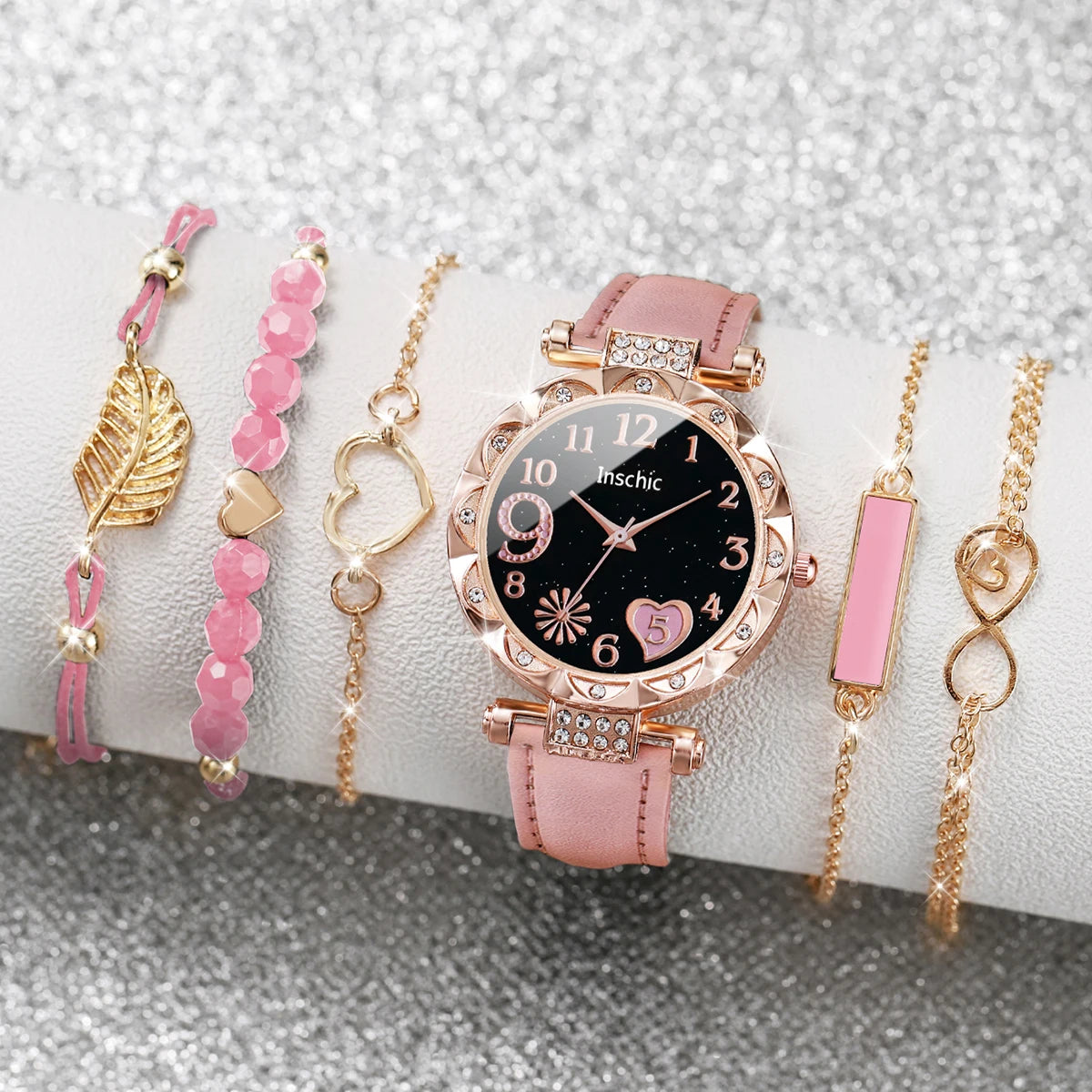 6PCS/Set Heart Dial Watch Set