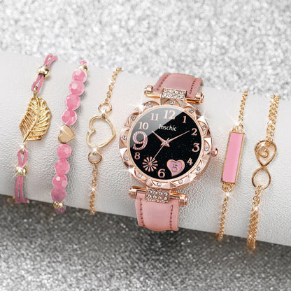 6PCS/Set Heart Dial Watch Set